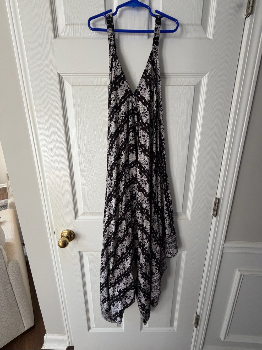 Japna Black and White Floral Asymmetrical Jumpsuit